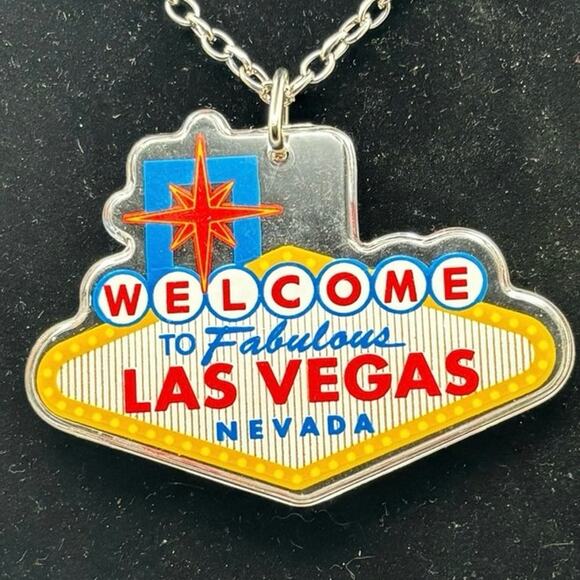 Las Vegas Nevada Red & Silver Necklace - Picture 2 of 4